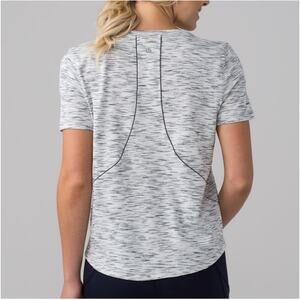 Lululemon Top Womens 4 White Black Long Distance Tiger Space Dye Athletic Gym